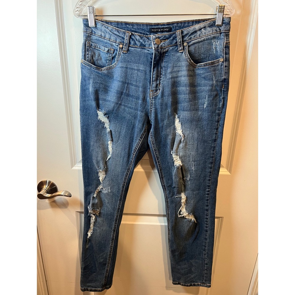 Boston Proper Womens Distressed Jeans Ripped Denim Blue Size 29